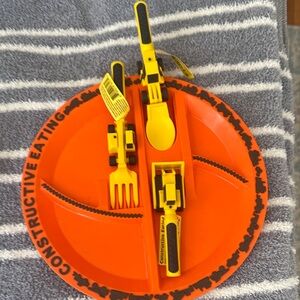 Orange Construction Plate and Utensil Set